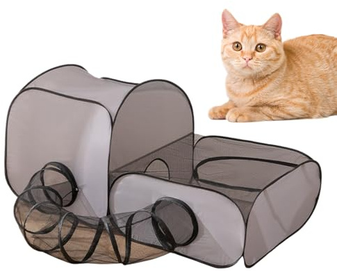 Rrlihjgu Parque para Gatos,Portátil con Túnel Perimetral - Casa de Juego con Valla de Malla Transpirable y Túnel Integrado Tienda Oxford para Cachorros Perros Pequeñas Mascotas