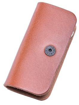 Keynius Leder Schlüsselhalter Herren Damen – Schlüssel Organizer für 5–6 Schlüssel – Einhändig bedienbar – Kompaktes Schlüssel Etui - Brandy