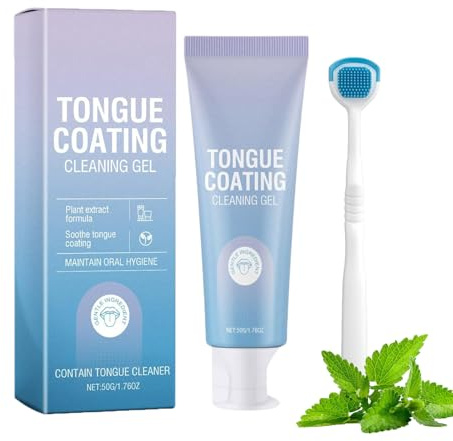 Zungenreiniger Gel mit Zungenbürste, Tongue Cleansing Gel, Effektive Reinigung für Langanhaltend Frischen Atem, Pflegt die Zunge für Erwachsene (1)