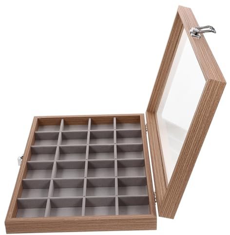 BESTYASH Organizer Portatile Coperchio Trasparente in Legno Scatola Portagioie con 24 Scomparti per Collane e Bracciali, per Esposizioni e Negozi di Gioielli