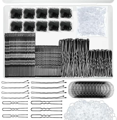 Tastetreasure 510-teiliges Haar-Styling-Set für Damen, Schwarze Haarnadeln & U-förmige Haar-Pins in Großpackung mit Haarnetzen & Haargummis für Dutts, Zöpfe & Hochsteckfrisuren