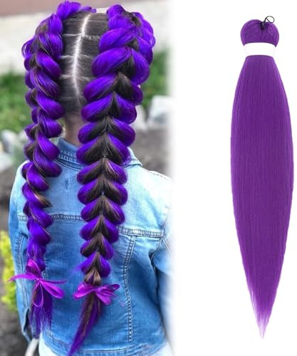 Cabello morado para trenzar 66 cm, pelo sintético para trenzar lila, largo púrpura trenzado, extensiones de trenzas para mujeres y niñas, pelo sintético morado para la etapa de fiesta de Halloween (1)