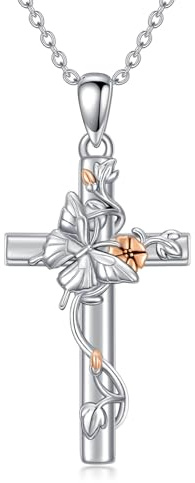 ROMANTICWORK Collier Croix 925 Argent Sterling Croix Collier Croix Pendentif Chrétien Religieux Gothique Bijoux Croix Cadeaux pour Hommes Messieurs Femmes, Argent sterling, Pas de gemme