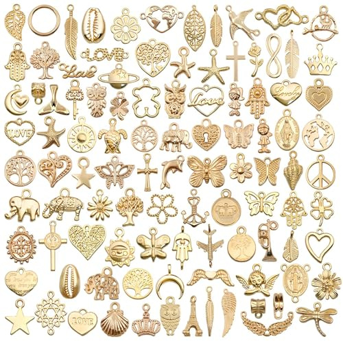 100 Pcs Charms for Jewellery Making,Gold Charms Mixed Set for Crafting DIY
