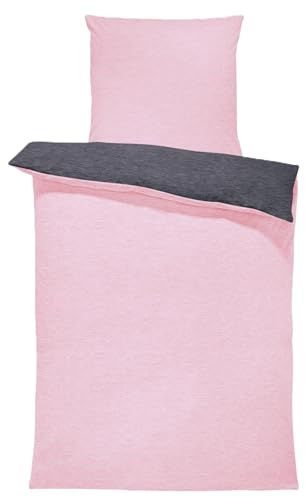 one-home Winter Bettwäsche Biber Meliert Baumwolle Flanell Kuschelig Flauschig Warm Weich Modern, Größe:2 teilig 155x220 cm, Farbe:rosa/anthrazit