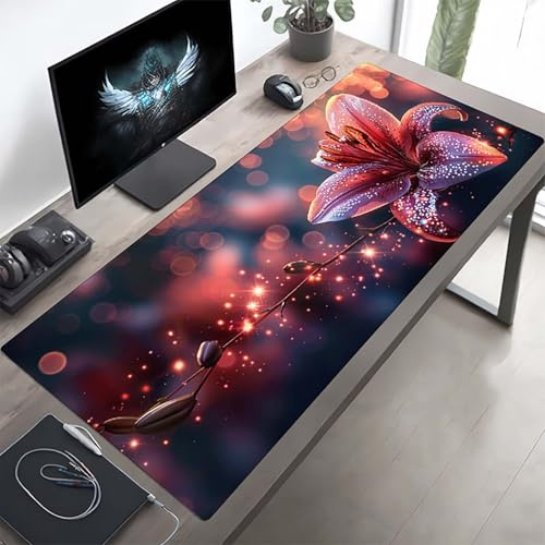 Gaming Mauspad 1600x800x3mm Gaming Mousepad XXL Blume Rosa Mauspad Schreibtischauflage, Genähte Kanten Mausmat, rutschfeste Gummibasis, Schreibtisch Schutz für Home Büro, Geschenke PjY10750 G-O