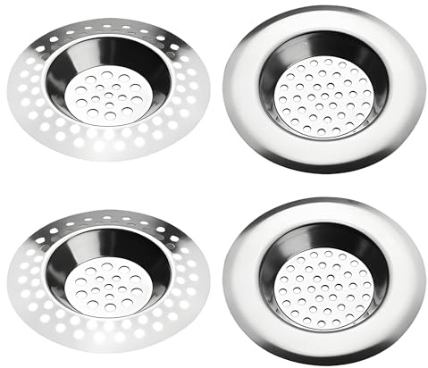4 PCS Drain Hair Catcher, Stainless Steel Kitchen Sink Strainer Plug Shower Bathroom Plug Hole Sink Filter, Drain Protector Filter(7.3CM, 7.7CM)