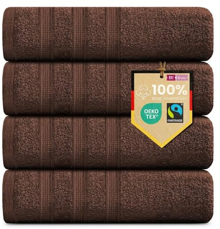 B!HOME 4er Set Premium Handtücher [100% Baumwolle] 50x100 cm, braun/Handtücher Weich, Saugstark & Pflegeleicht/Handtuch Perfekt für Bad, Gym & Reisen