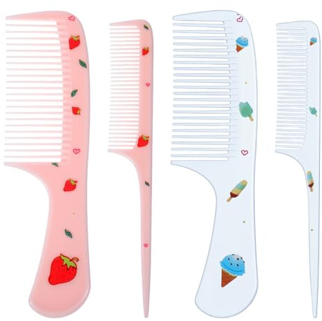 Set med 4 söta hårkam, söta kammar för vått hår, fin tandkam och råttsvanskam, plast fin tandvård, stjälkkammar för barn, frisörkammar för kvinnor, flickor, rosa, blå