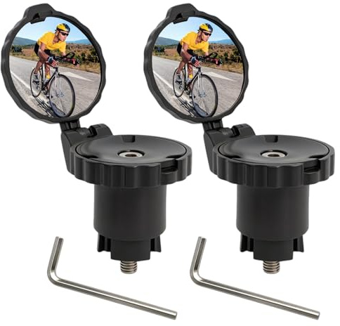 2 Pièces Miroir Rétroviseur Vélo Pliable et Réglable 360°,Vision HD | Pivotant et Réglable Miroir Convexe pour VTT, Route, E-Bike, Adapté aux Guidons 16-22mm, Noir avec Vis et Clé