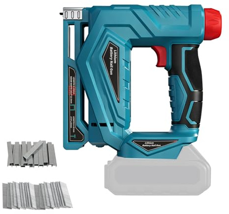 Akku Brad Nagler für Makita 18V, 2-in-1 Bürstenlose elektrischer Klammerpistole Hefter 18GA Nagelpistole Tacker mit 1000 Nägeln, 1000 Klammern für DIY Holztischlerei (Blau, für Makita)