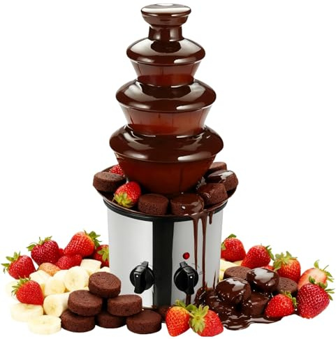 HUOMMGS Fuente de chocolate de 4 pisos con función de fusión, 170 W, fuente eléctrica de chocolate, 2 l, fondue de chocolate de acero inoxidable, fuente de chocolate, color plata, fuente de chocolate