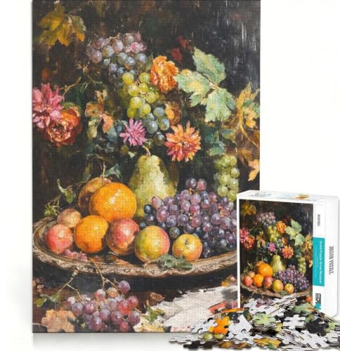 Puzzle Adulte 1000 pièces Vase avec Fruits Jeux Amusants pour Toute la Famille avec des pièces de Formes aléatoires Parfaitement emboîtables 38x52cm