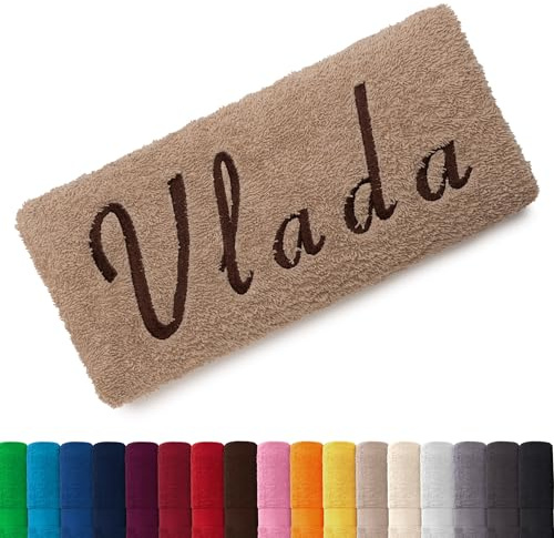 EllaTex Besticken Sie Handtuch mit Namen oder mit Wunschtext Bestickt, Farbe:Cappuccino; Größe:Duschtuch 70x140 cm
