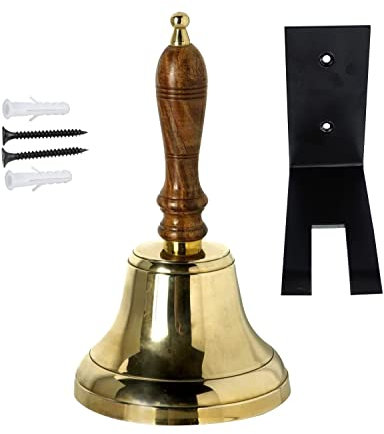 Neez Handglocke aus Messing mit Holzgriff – 4 Zoll, lauter Klang, ideal für Schule, Empfang, Service und mehr