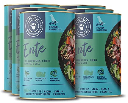 Pets Deli Classic Nassfutter für Hunde mit Ente, 6x800g