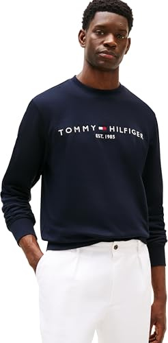 Tommy Hilfiger Herren Sweatshirt Tommy Logo ohne Kapuze, Blau (Desert Sky), XL