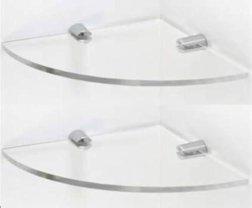 BSM Marketing Wandmontiertes Wand-Eckregal aus Acryl, mit Chromstützen, erhältlich in Transparent, Schwarz und Weiß (transparent, 150 mm x 2)