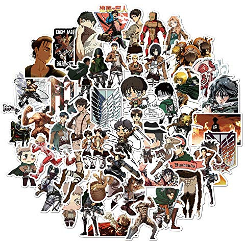 ROSETOR Attack on Titan Anime-Aufkleber, Vinyl, wasserdicht, Jugend-Notebook, Skateboard, Gitarre, 50 Stück