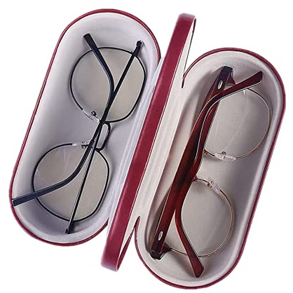 Green Travel Doppeltes Brillenetui für 2 Brillen,Doppelseitiges Brillenetui Hardcase,Tragbares Rot