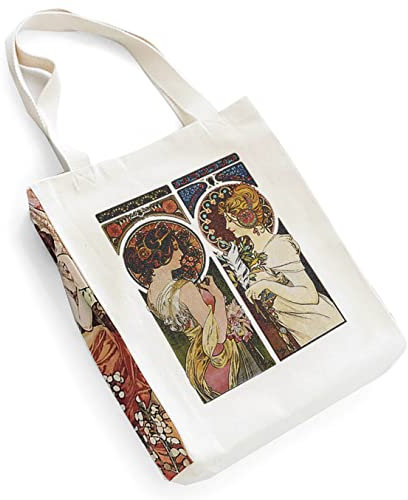 KXT DES!GN Tragetasche Jugendstil aus Baumwoll-Canvas mit Reißverschluss und Innentasche (Flower & Feather)