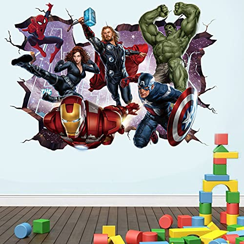 T-YU - Adesivo da parete con immagine in 3D di supereroi che sfondano la parete, con Hulk, Capitan America, Spider-Man, per bambini e ragazzi, per camera da letto, soggiorno (40 x 60 cm)