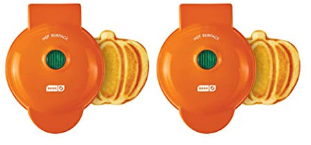 Dash Mini gaufrier (lot de 2) pour gaufres individuelles, hachage marron, céto avec surfaces faciles à nettoyer, anti-adhésives, 10,2 cm, Halloween, orange