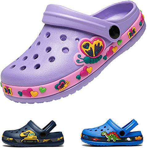 DRECAGE Zoccoli Unisex-Bambini Pantofole A Casa Scarpe delle Pantofole per Ragazzi delle Ragazze, Eva Clogs da Giardino in Gomma Viola 30 EU