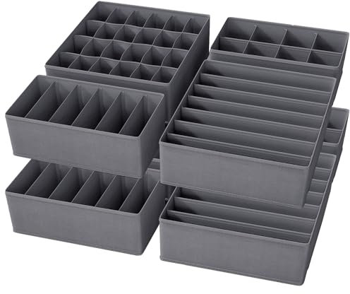 Yucch 8er Set Unterwäsche-Organizer – Faltbare Stoffboxen für Kleiderschrank, platzsparendes Ordnungssystem für BHs, Socken und Krawatten – Grau