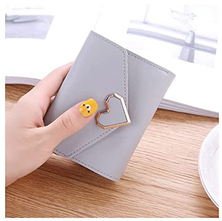 LIOONS Portemonnaie Damen-Geldbörse aus Pu-Leder, Mini-Metallherz, Kartenhalter, Kurze dreifache Münztasche, lässig, Klassische Geldbörse Geldbörse