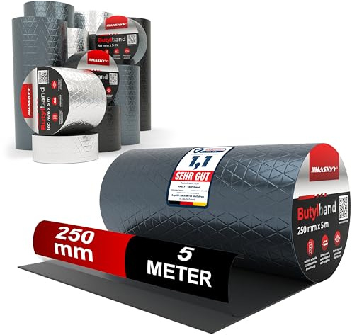 HASKYY Butyl tejp, vattentät 250 mm x 5 m, reparation, aluminiumband, självhäftande hög kvalitet, med aluminiumfolie