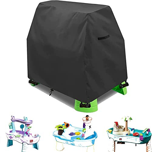 TCHAU Abdeckung Für Sand Und Wassertische Für Kinder, Schutzhülle Für 2-lagige Wasserspieltisch Sandspielzeug Mit 4 Festen Schnallen, Wasserdicht, 420D Oxford Schwarz 104x84cm