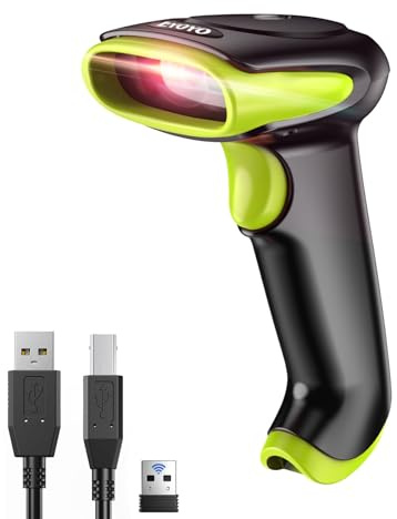 Eyoyo Douchette Code Barre 1D 2D QR Code, Lecteur Codes sans Fil 3 en 1 | Bluetooth et 2,4 GHz sans Fil, Plug and Play, Balayage Automatique, Mode stockage, pour Supermarchés entrepôts librairies