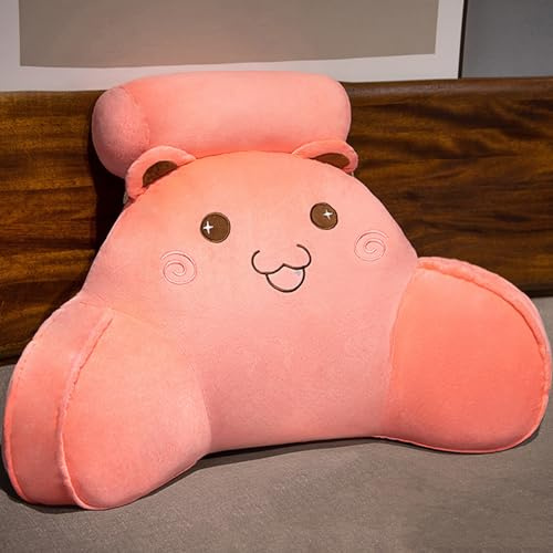 Bett-Plüsch-Lesekissen Rückenstütze Kuschelkissen mit Armen für Erwachsene und Kinder Sofa Stuhl Rückenlehne zum Sitzen Spielen Fernsehen Sit-up-Keilpolster mit Nackenrolle(Size:65×40cm,Color:Rosa)