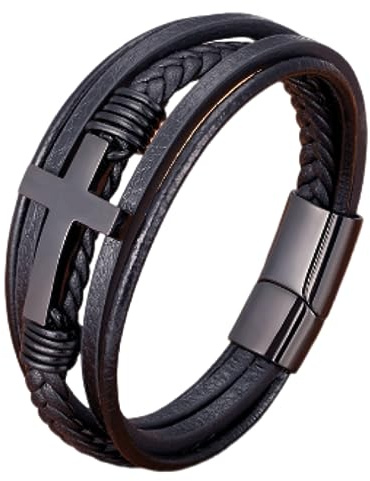 BISONBLUE Armbänder Herren Armband Geschenk Armreif Luxuriöses Mehrfarbiges Kreuz-Design, Klassisches Lederarmband, 21 cm, Hübsche Geschenke