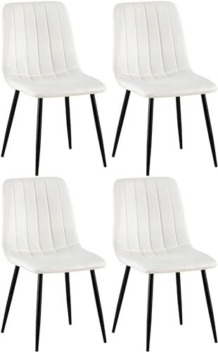 CLP 4er Set Esszimmerstuhl gepolstert Dijon, mit Ziernähten & Bodenschonern, Polsterstuhl für Esszimmer & Küche, belastbar bis 150 kg Farbe cremeweiß Material Samt