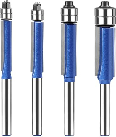 4 Stück Bündigfräser Set mit 6mm Schaft Präzisions Fräser mit Doppellager Holzfräser Geradschneider für Entgraten und Nuten