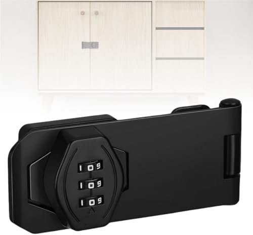Cabinet Password Locks 4-Inch Door Combination Hasp Lock Shed Lock Security Rotate Bolt Gate Latch for Kitchen Drawers Cabinets Cupboard Office File Cabinet (Black)