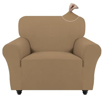 Easy-Going Stretch Sesselbezug, Rutschfester Sofa Überzug für Hund Katze, Waschbarer Fleece Couch Überzug Bezug, Küchensofa Couch Cover, 1 Stück Sesselhusse Sesselschoner mit Armlehnen, Kamel