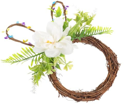MUSISALY Künstlicher Osterkranz Aus Rattan Hängende Haustürdeko Für Ostern Frühling Wanddeko Mit Süßen Osterhasen