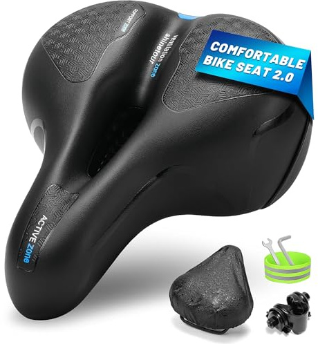 CDYWD Selle Velo Ultra Confortable Homme et Femme, Large, Super Doux, Ergonomique, Selle Vélo en Mousse à Mémoire de Forme, Selle de Velo Confort pour VTT, Vélo de Ville, Ebike, Vélo Stationnaire