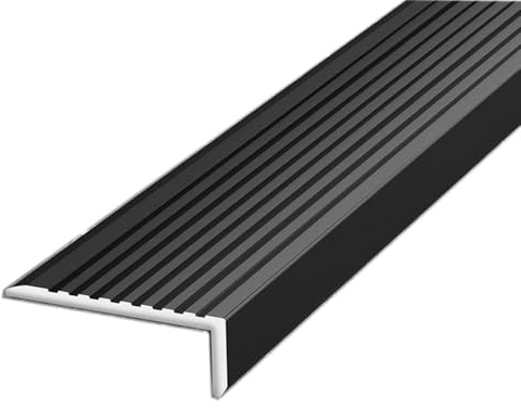 HAEKEBC 120cm Treppenkantenprofil Für Außentreppen, Rutschfeste Kantenprofil, Treppenkantenschutz Aus Aluminium, 75mm Breite Treppenkantenleiste Für Holzstufen, Marmor Fliesen Treppen(Black,50cm/1.6ft