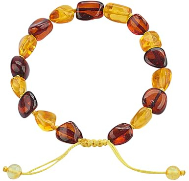 ELEGAMBER Bracelet en ambre de la Baltique - 100 % certifié et authentique de qualité supérieure - Perles d'ambre véritable, 8 inch, Ambre pierre brute, Ambre