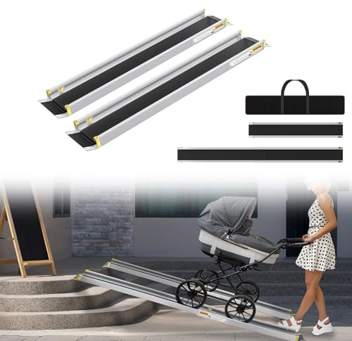 Froadp 2 x Rollstuhlrampe für treppen Teleskoprampen für Rollstuhl Aluminium Auffahrrampe Rampe bis 300 kg Ladekapazität 106.5-152-183cm Verstellbare Teleskoprampe