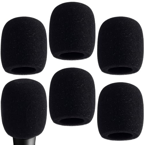PAGOW 6 Pcs Microphone Cover, High Density Thickened Microphone Windscreens, Foam Mic covers for Most Standard Handheld Microphone (Black)