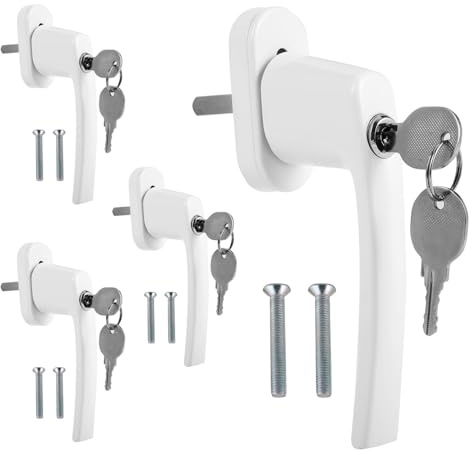 Hebitod Låsbart fönsterhandtag aluminium 4 stycken fönsterhandtag barnsäkring fönstersäkring med lås med 8 identiska nyckelpar (vit)