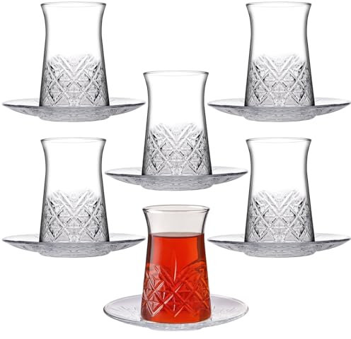 Queensway Home & Dining 160ml 6 Pcs Clear Glass Cup & Saucer Ice Tea Set Perfect for Espresso or Iced Drinks Elegant Glassware Ideal for Gifting or Personal Use Adds a Stylish Touch to Any Kitchen