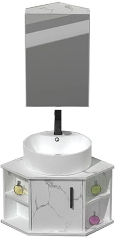 LYXWGRZD Kleines Eckwaschbecken, aufsatzwaschbecken, keramik waschbecken mit Überlauf, hängewaschbecken zur Wandmontage, Waschbecken mit Vorratsbehälter(White B)