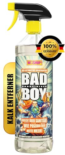 WOSHUP Badreiniger Extra Stark, Entfernt Kalk & Seifenreste mühelos – Schont Oberflächen, für langanhaltenden Glanz – Bad und WC Reiniger, Kalkentferner Dusche, Toilettenreiniger, Putzen (1 Liter)