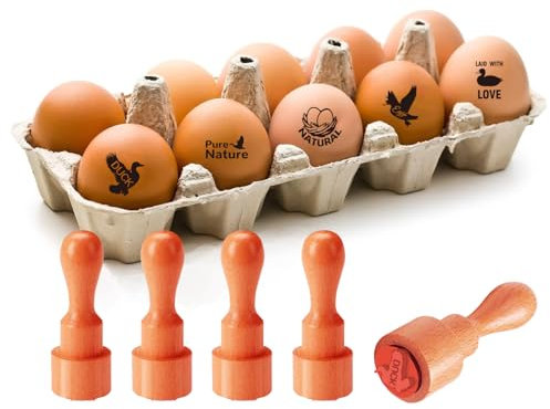 AHANDMAKER 5 Stile Text und Ente Muster Holz Gummistempel 2/3 Zoll Kleiner Mini Stempel Runder Gummistempel für Scrapbooking Kartenherstellung Eierstempel Basteln Home Farm Supplies